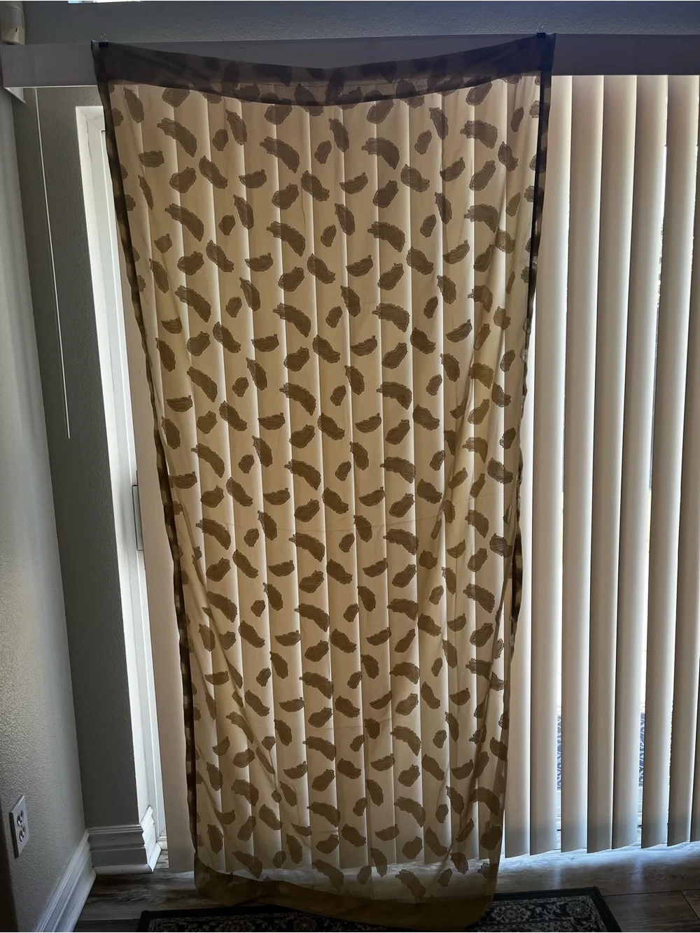 Sheer Window Curtain Panel in Light Gold Tan Scarf Style